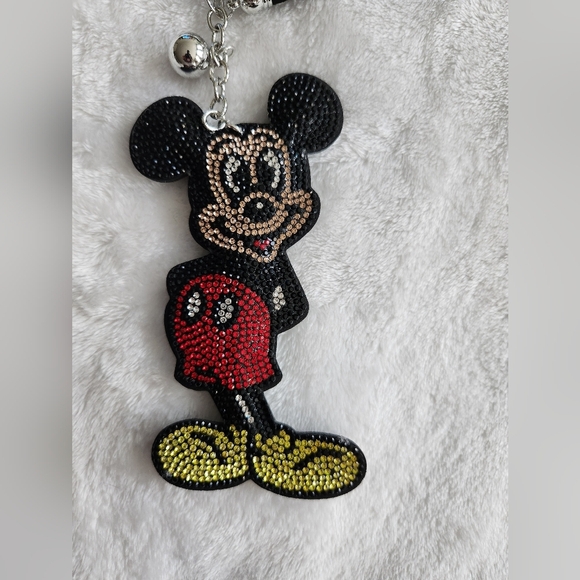 Mickey Mouse Rhinestone Keychain with Black and Red Accents Bag Charm - Picture 2 of 4